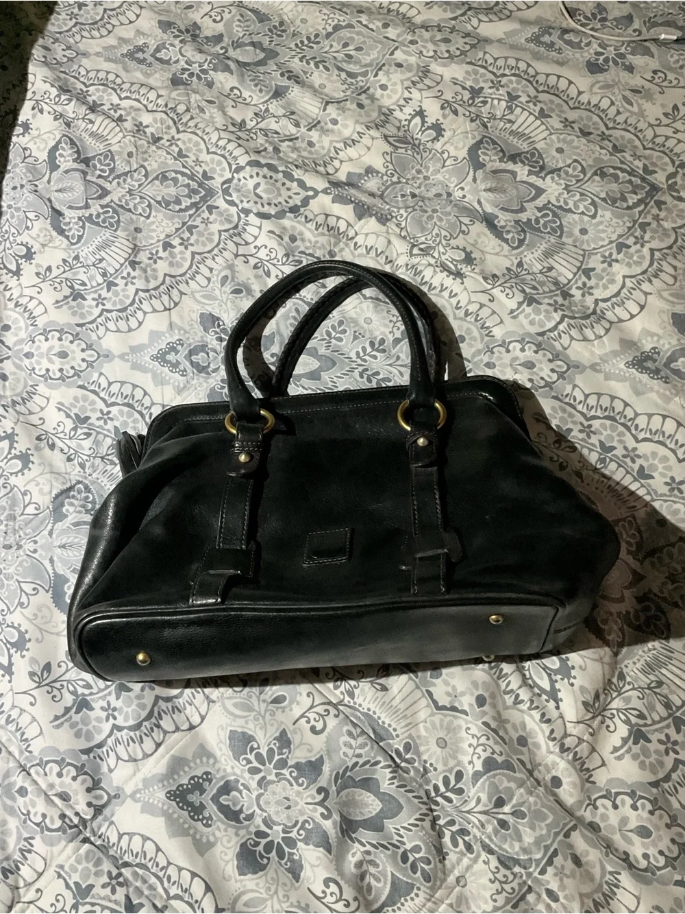 Dooney & Bourke Black Leather Satchel with Gold Hardware